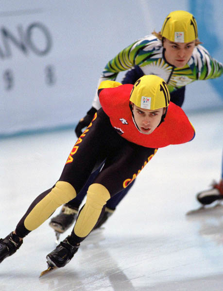 Canada's Eric Bedard competes in the short track speed skating event at the 1998 Nagano Winter Olympic Games. (CP Photo/ COA/ Scott Grant)
