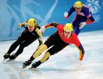 Canada's Eric Bedard, part of the short track speed skating team at the 2002 Salt Lake City Olympic winter  games. (CP Photo/COA)