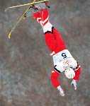 Canada's Andy Capicik competes in the freestyle ski  aerials event at the 1998 Nagano Winter Olympic Games. (CP Photo/ COA/Mike Ridewood)