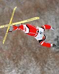 Andy Capicik of Vancouver flies through the air to finish eighth in the men's aerials final at Deer Valley, Utah during the Winter Olympics, Tues., Feb. 19, 2002.    (CP PHOTO/COA/Mike Ridewood)