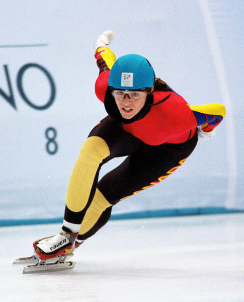 Canada's Isabelle Charest competes in the short track speed skating event at the 1998 Nagano Winter Olympic Games. (CP Photo/ COA/ Scott Grant)