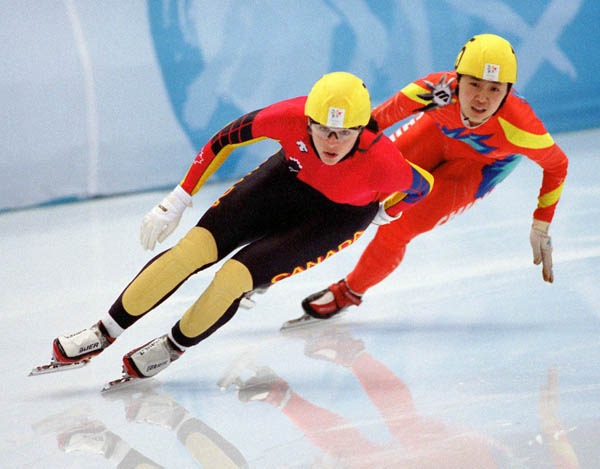Canada's Isabelle Charest competes in the short track speed skating event at the 1998 Nagano Winter Olympic Games. (CP Photo/ COA/ Scott Grant)