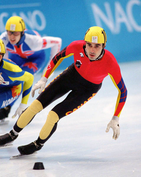 Canada's Francois Drolet competes in the short track speed skating event at the 1998 Nagano Winter Olympic Games. (CP Photo/ COA/ Scott Grant)