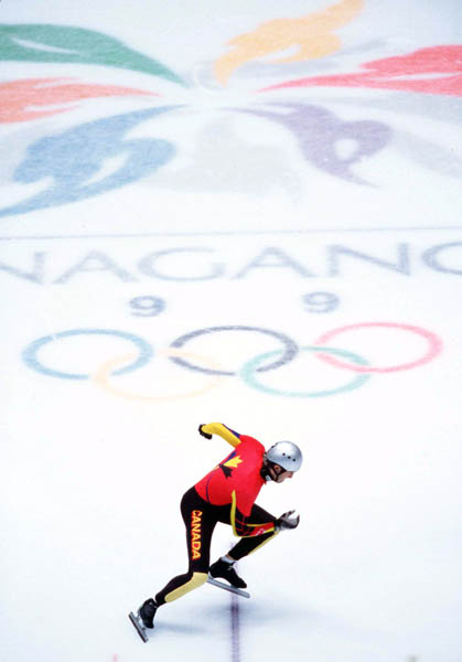 Canada's Francois Drolet (left) competes in the short track speed skating event at the 1998 Nagano Winter Olympic Games. (CP Photo/ COA/ Scott Grant)