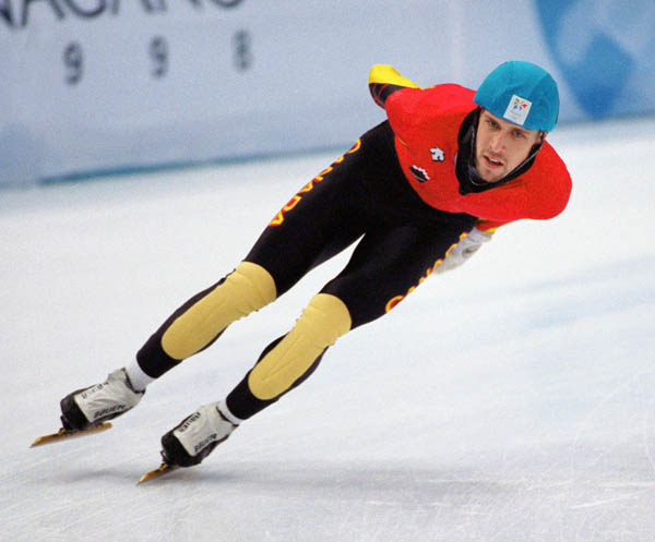 Canada's Marc Gagnon competes in the short track speed skating event at the 1998 Nagano Winter Olympic Games. (CP Photo/ COA/ Scott Grant)