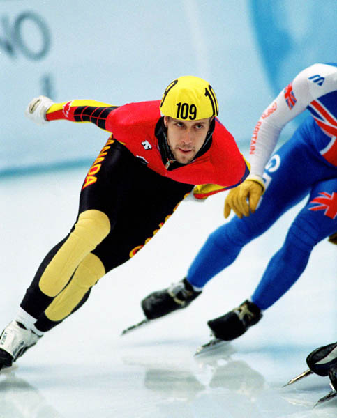 Canada's Marc Gagnon competes in the short track speed skating event at the 1998 Nagano Winter Olympic Games. (CP Photo/ COA/ Scott Grant)