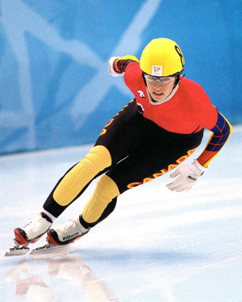 Canada's Annie Perreault competes in the short track speed skating event at the 1998 Nagano Winter Olympic Games. (CP Photo/ COA/ Scott Grant)