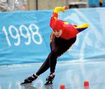 Canada's Sylvie Cantin competes in the long track speed skating event at the 1998 Nagano Winter Olympic Games. (CP Photo/ COA/ Scott Grant)