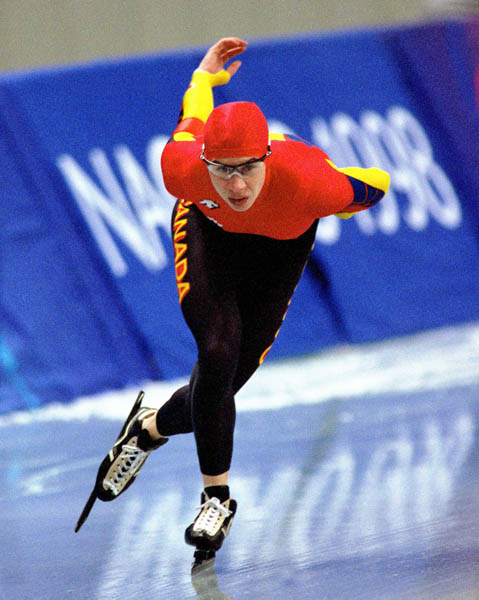 Canada's Isabelle Doucet competes in the long track speed skating event at the 1998 Nagano Winter Olympic Games. (CP Photo/ COA/ Scott Grant)