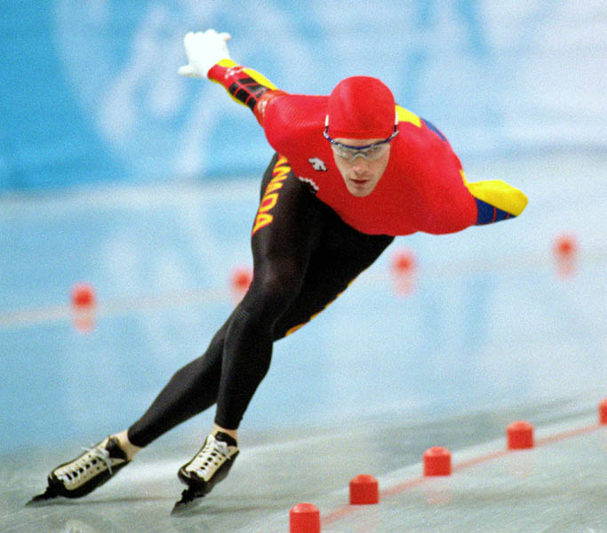 Canada's Neal Marshall competes in the long track speed skating event at the 1998 Nagano Winter Olympic Games. (CP Photo/ COA/ Scott Grant)