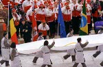 Sumo wrestlers perform during the opening ceremony of the 1998 winter Olympic Games in Nagano. (CP Photo/ COA/F. Scott Grant)
