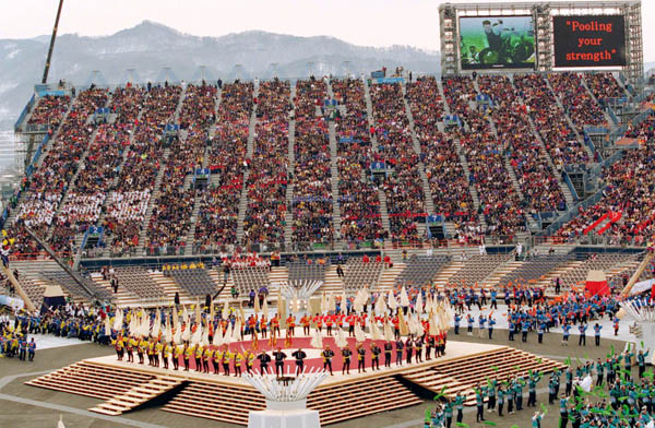 Participants perform during the opening ceremony of the 1998 winter Olympic Games in Nagano. (CP Photo/ COA/F. Scott Grant)