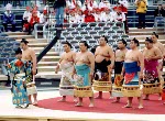 Sumo wrestlers perform during the opening ceremony of the 1998 winter Olympic Games in Nagano. (CP Photo/ COA/F. Scott Grant)