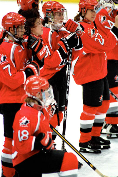 Canada's women hockey team participates at the 1998 Nagano Winter Olympics. (CP PHOTO/COA/Mike Ridewood)