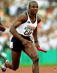 Canada's Donovan Bailey competes in a relay race during the athletics event at the 1996 Olympic games in Atlanta. (CP PHOTO/ COA/Claus Andersen)