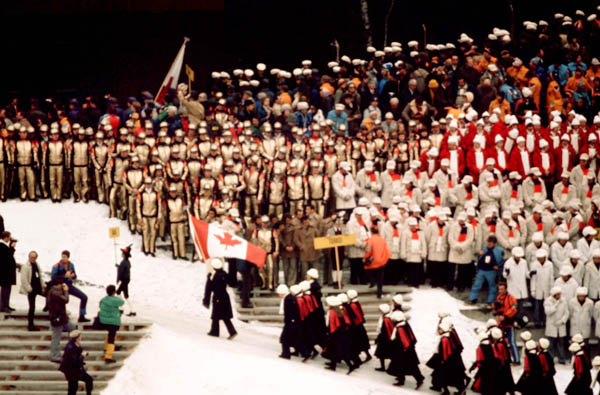 Canada's Olympic athletes make their entrance at the opening ceremonies at the 1976 Winter Olympics in Innsbruck. (CP Photo/COA)