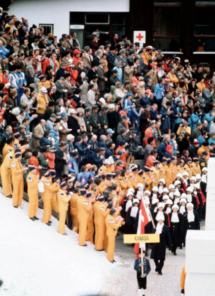 Canada's Olympic athletes make their entrance at the opening ceremonies at the 1976 Winter Olympics in Innsbruck. (CP Photo/COA)