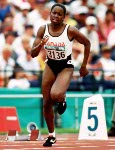 Canada's Tarama Perry competes in an athletics event at the 1996 Atlanta Summer Olympic Games. (CP PHOTO/COA/Claus Andersen)