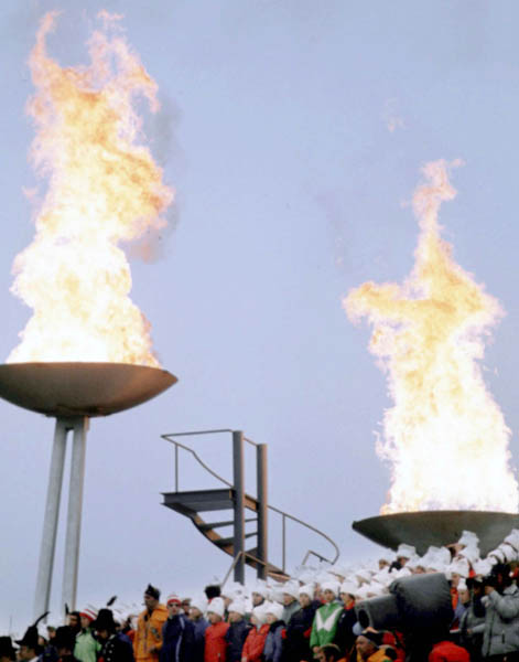 The Olympic flames is lit during opening ceremonies of the 1976 Winter Olympics in Innsbruck. (CP Photo/COA)