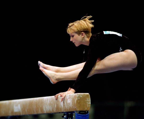 Canada's Shanyn MacEachern competes in the gymnastics event at the 1996 Atlanta Summer Olympic Games. (CP Photo/COA/Claus Andersen)