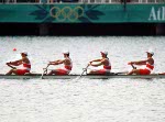 Canada's Men's 4x rowing team, Brian Peaker, Gavin Hassett, Dave Boyes and Jeff Lay, competes at the 1996 Atlanta Summer Olympic Games. (CP Photo/COA/Claus Andersen)
