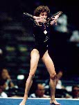 Canada's Yvonne Tousek competes in a gymnastics event at the 1996 Atlanta Summer Olympic Games. (CP Photo/COA/Claus Andersen)
