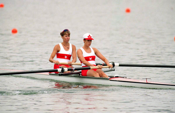 Canada's Anna Van Der Kamp (right) and Emma Robinson compete in the women's 2x rowing event at the 1996 Atlanta Summer Olympic Games. (CP Photo/COA/Mike Ridewood)