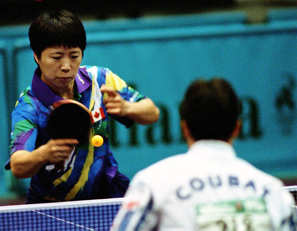 Canada's Lijuan Geng competes in the doubles table tennis event at the 1996 Atlanta Olympic Games. (CP Photo/COA/Scott Grant)