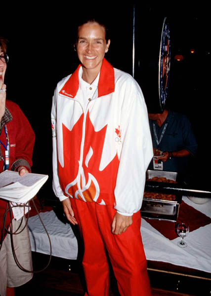 Canada's Sylvie Frechette poses at the team reception at the 1996 Atlanta Olympics. (CP Photo/COA/Claus Andersen)