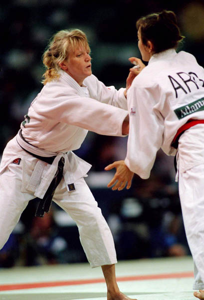 Canada's Natalie Gosselin (left) competes in the judo event at the 1996 Atlanta Summer Olympic Games. (CP Photo/COA/F. Scott Grant)