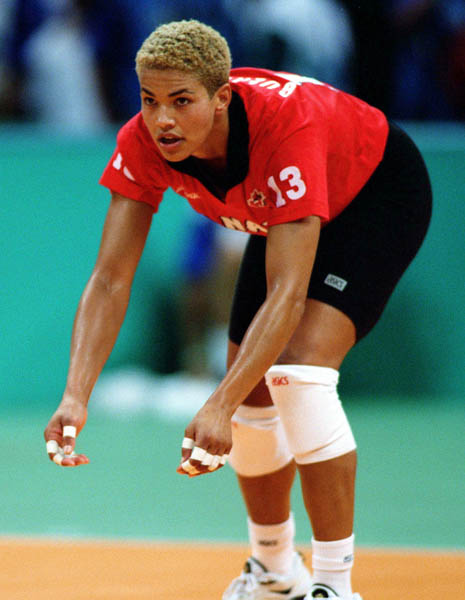 Canada's Wanda Guenette competes in volleyball action at the 1996 Atlanta Olympic Games. (CP Photo/COA/F. Scott Grant)