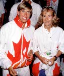 Canada's Silken Laumann celebrates her silver medal win in the women's singles rowing event at the 1996 Atlanta Olympic Games. (CP Photo/ COA/ Mike Ridewood)