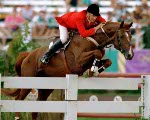 Canada's Mac Cone rides Elute in the equestrian event at the 1996 Olympic games in Atlanta. (CP Photo/COA/Mike Ridewood)