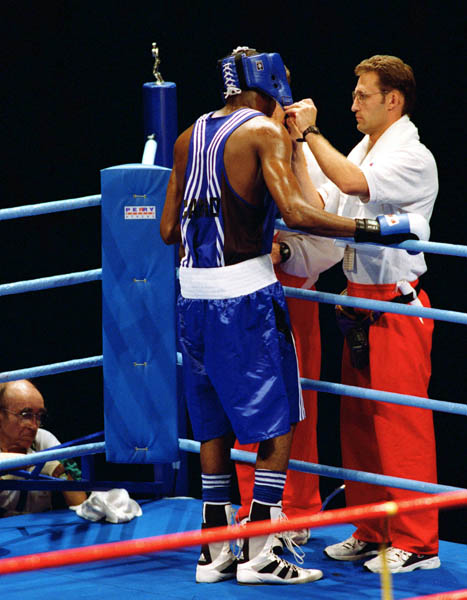 Canada's David Defiagbon competes in the boxing event at the 1996 Atlanta Summer Olympic Games. (CP Photo/COA/Scott Grant)