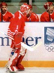 Canada's Corey Hirsch competes in hockey action at the 1994 Winter Olympics in Lillehammer. (CP Photo/COA/Claus Andersen)