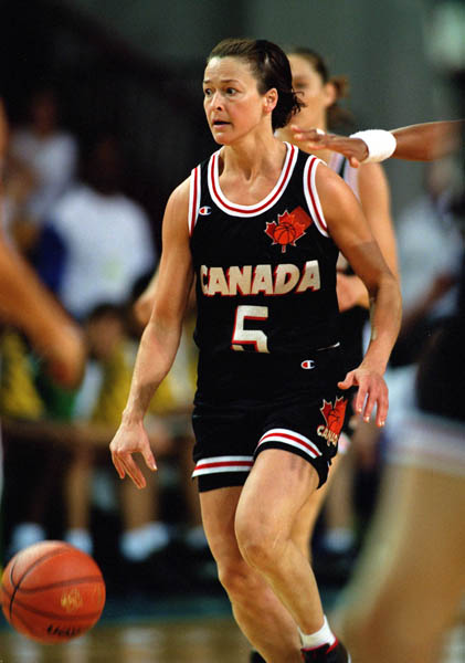 Canada's Karla Karch performs in women basketball action at the 1996 Atlanta Summer Olympic Games. (CP Photo/COA/Scott Grant)