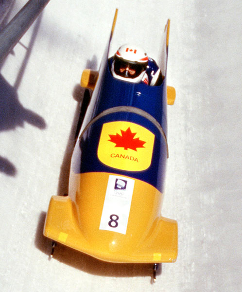 Canada's Chris Lori and Glenroy Gilbert compete in the two-man bobsleigh event at the 1994 Lillehammer Winter Olympics. (CP PHOTO/ COA/F. Scott Grant)