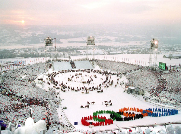 Participants perform during the Opening Ceremony of the 1994 Lillehammer Winter Olympics. (CP Photo/COA/F. Scott Grant)