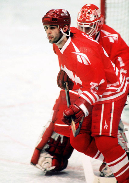 Canada's Mark Astley competes in hockey action at the 1994 Winter Olympics in Lillehammer. (CP Photo/COA/Claus Andersen)
