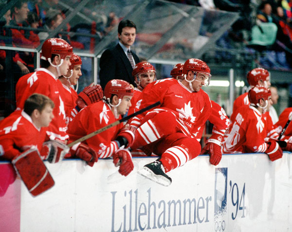 Canada's Dany Dube coaches the men's hockey team at the 1994 Winter Olympics in Lillehammer. (CP Photo/COA/Claus Andersen)