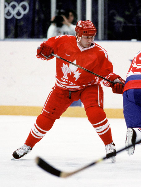 Canada's Chris Kontos competes in hockey action at the 1994 Winter Olympics in Lillehammer. (CP Photo/COA/Claus Andersen)