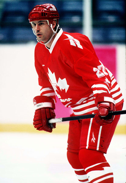Canada's Chris Kontos competes in hockey action at the 1994 Winter Olympics in Lillehammer. (CP Photo/COA/Claus Andersen)