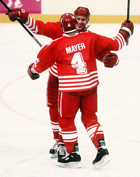 Canada's Derek Mayer participates in hockey action at the 1994 Winter Olympics in Lillehammer. (CP Photo/COA/Claus Andersen)