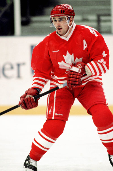 Canada's Derek Mayer competes in hockey action at the 1994 Winter Olympics in Lillehammer. (CP Photo/COA/Claus Andersen)
