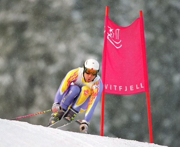 Canada's Edi Podivinski competing in the downhill ski event at the 1994 Lillehammer Winter Olympics. (CP Photo/COA)