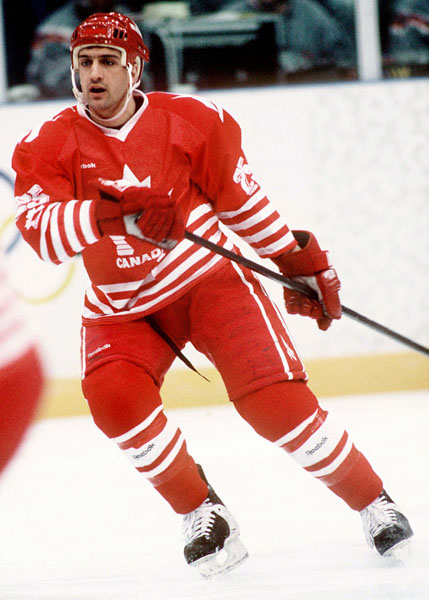 Canada's Jean-Yves Roy competes in hockey action at the 1994 Winter Olympics in Lillehammer. (CP Photo/COA/Claus Andersen)