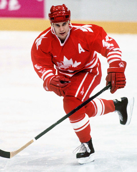 Canada's Brad Schlegel competes in hockey action at the 1994 Winter Olympics in Lillehammer. (CP Photo/COA/Claus Andersen)