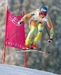 Canada's Nancy Greene (top) celebrates her gold medal win in the giant slalom alpine ski event at the 1968 Grenoble winter Olympics. (CP Photo/COA)