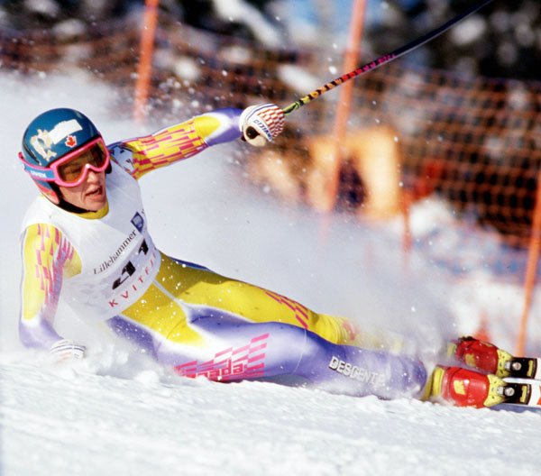 Canada's Ralf Socher falls in the downhill ski event at the 1994 Lillehammer Winter Olympics. (CP Photo/COA)