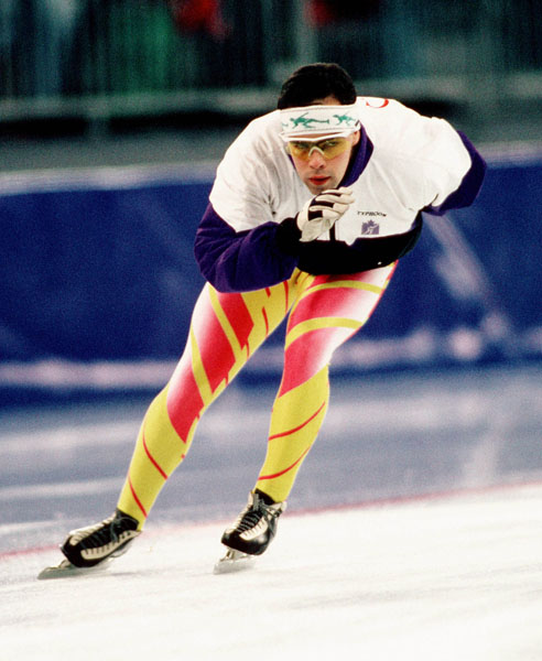 Canada's Patrick Bouchard participates in the long track speed skating event at the 1994 Lillehammer Winter Olympics. (CP Photo/ COA/F. Scott Grant)